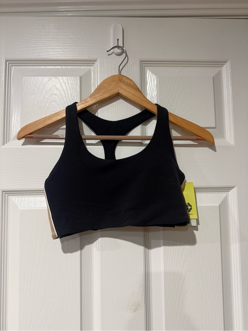 all in motion Black Racerback Sports Bra with Nude Side Panels size S NWT